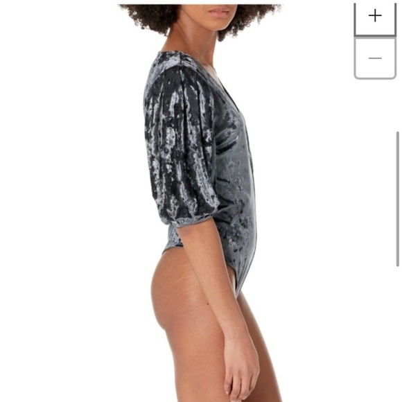 New Free People "Don't You Wish" Velour Thong Bodysuit with Puff Sleeves Size S - Picture 1 of 7